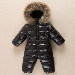 Russische Winter Baby Romper Echt Bont Capuchon Jongen Dikke Meisje Baby Sneeuwkleding Donsjack Kinderen Skipak Waterdichte Parka XMP255 230925