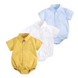 Rompers Sanlutez Summer Boys strakke kleding katoen kleuterschool kleding vaste kleur casual korte mouwen babykleding casuall240514L240502