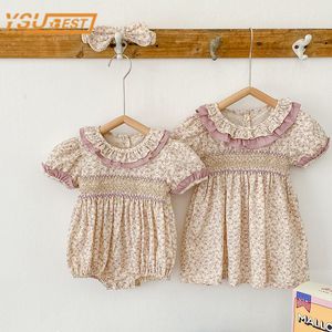 Rompers zuster outfit zomermeisje baby romper peuter meisjes borduurjurken baby kinderen katoenen korte mouw onepiece 230525