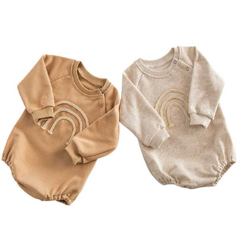 Rompers Spring and autumn newborn baby girl jumpsuit baby girl long sleeved solid color jumpsuit baby hemp rope rainbow boy girl jumpsuit d240516