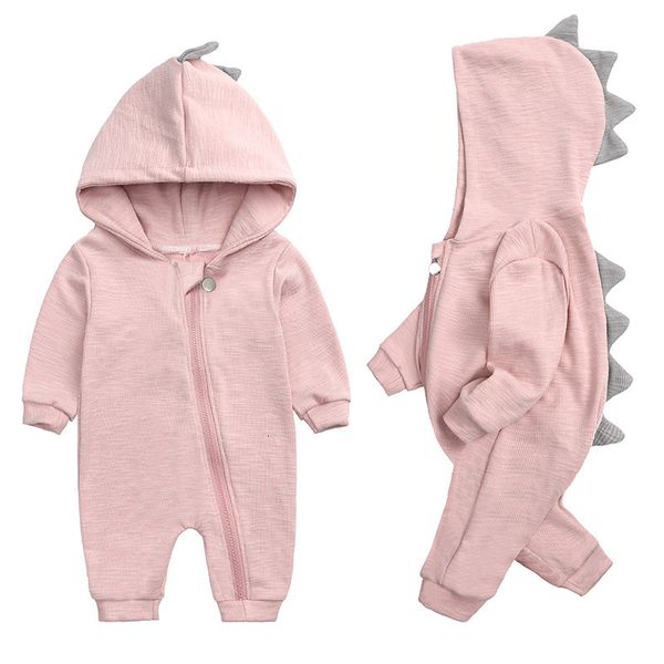 Mamelucos Spring Kids Tales born Baby Romper Suit Solid Hooded Dino Boys Girls Cotton Babywear 4 colores 230728