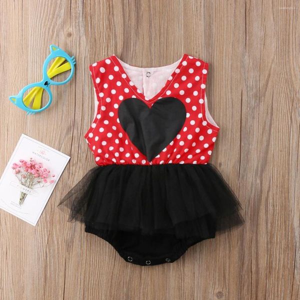 Mamelucos de verano para niñas de 0 a 24 meses, vestido bonito con estampado de corazón, monos sin mangas para niños pequeños, ropa de malla