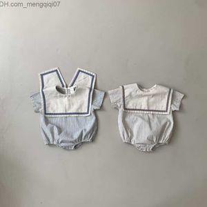 Rompertjes Zomer 2017 Nieuwe Baby Meisjes Korte Mouw Sailor Kraag nauwsluitend kledingstuk Pasgeboren Baby Bodysuit Baby Navy Kraag 0-24 M Z230710
