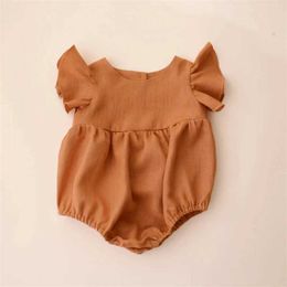 Rompers Summer Baby Girl Linen Cotton Ruffles Bebe One-pièce NOUVELLE-NOURN TUNE BANDE H240530 E7J3