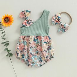 Rompers Summer bébé fille sweety tenues floral one épaule robeper stretch bandeau mignon patchwork bodys combinaisons de jeu de jeu