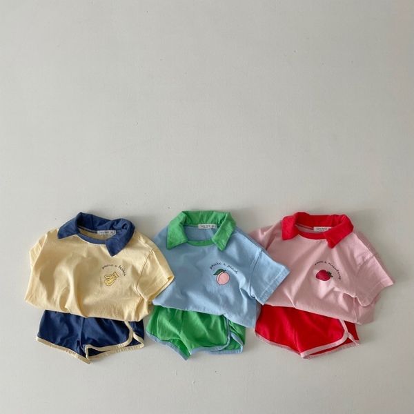 Peleles de verano para bebé, conjunto de ropa de manga corta, camiseta con estampado de frutas bonitas para niña pequeña, pantalones cortos, traje de 2 uds, ropa informal para niños 230427