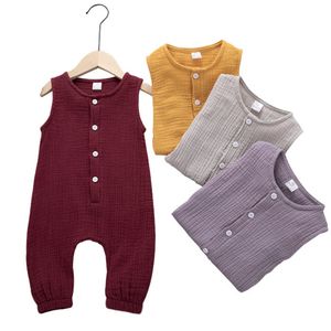 Rompers zomer geboren babyjongens en meisjes bodysuit spellet set katoenen linnen mouwloze babykleding