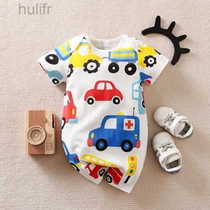 Rompers Summer Boys and Girls Cute Cartoon Cycling All Cotton Coton confortable Casual Short Manche Round Cou BodySuit D240425