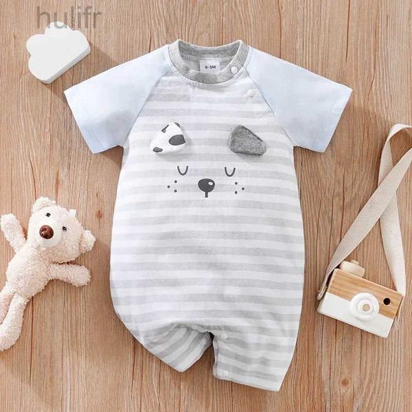 Rompers Summer Boys and Girls Cute Cartoon Dog 3D Coton confortable Casual Short Short Baby Bodys D240425