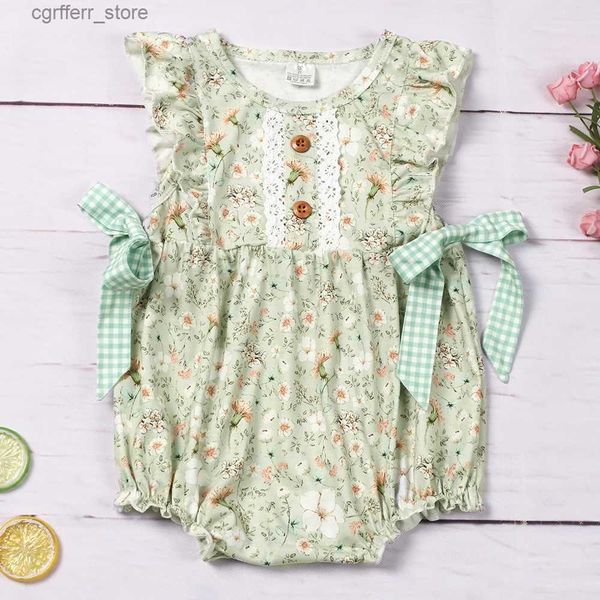 Rompers Summer Bubble Comper Babi Girls Ropa Floral Impresión Bodysuit Green Bow, Manga de una pieza de recién nacidos NICINOS 0-3T Jumpsuit L410