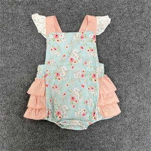 Rompers Summer Flower Bubble Romper Babi Girls Ropa de impresión floral Bodysuit atuendo rosa manga de una pie