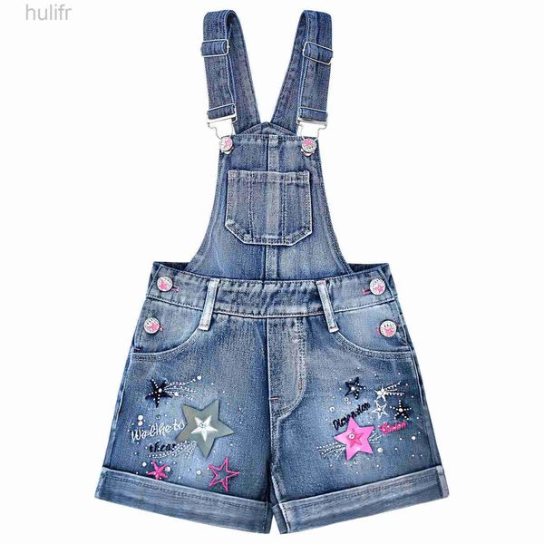 Rompers Summer Girl Imprimés Jumpsuit Kids Mignon Jeans lavés Baby Shorts Denim Smergers pour enfants Vêtements pour enfants D240425