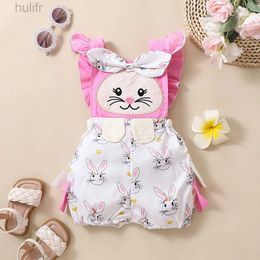 Rompers Summer Girls Migne Butterfly Stitching Bow Rabbit Mather One-pièce Cartoon Costume de Pâques de Baby Baby Baby Baber Baber Baber D240425