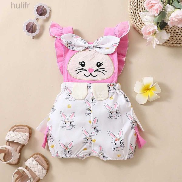 Rompers Summer Girls Migne Butterfly Stitching Bow Rabbit Mather One-pièce Cartoon Costume de Pâques de Baby Baby Baby Baber Baber Baber D240425