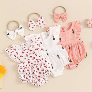 Rompers Summer Baby Clothing Girls Musline Cotton Linn PlaySuit Suit avec des vêtements de nouveau-nés H240507