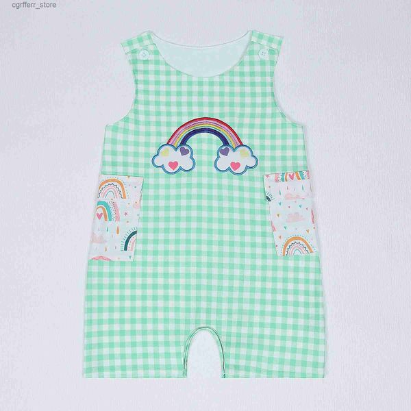 Rompers Summer Jumpsuit Baby Boys Clothes Rainbow Broderie Bubble Enfant Enfants Pocket Raiper 0-3T Body Shorts Body Shorts L410