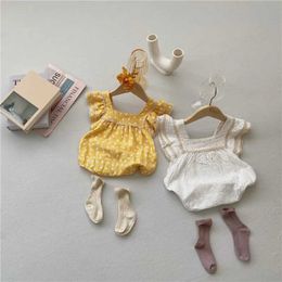 Rompers zomer Koeran -stijl DOT Baby meisje Bodysuit Rompers vierkante kraag prinses babymeisje een stuk jumpsuit H240425