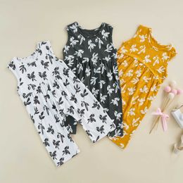 Rompers zomer pasgeboren babymeisjes bladafdruk romper mousseline mouwloze baby rompers jumpsuits algehele mode babykleding j220922
