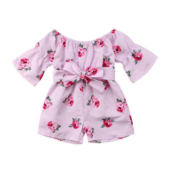 Mamelucos de verano princesa bebé niñas mameluco floral fuera del hombro manga acampanada arco suelto mono a rayas mono traje traje de sol monos ropa J220922