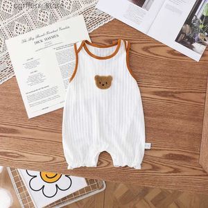 Rompers zomer solide baby pasgeboren baby overalls romper mouwloze jongens jumpsuits beren borduurwerk peuter meisjes outfit kleding l410