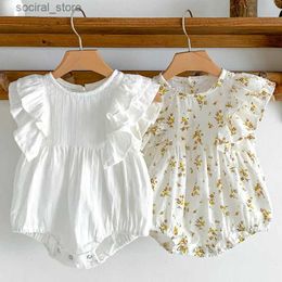 Rompers Toddler Baby Girl Bodys Bodys Ruffle Baby Girls Summer NOUVEAU BROUGE GIRS SUIGNE VOLAGE VOLAGE COTTON FLORME CODEMPS L240402