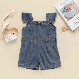 Barboteuses enfant en bas âge bébé fille vêtements bleu denim barboteuse combinaison tenue été sans manches bébé barboteuses jouet costume fille vêtements J220922