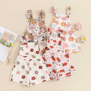 Rompers peuter babymeisje kleren zomer aardbeien bloemen overalls Suspender shorts romper jumpsuit kleine meisjes outfit kleding h240508