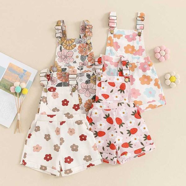 Rompers Toddler Baby Girl Vêtements Summer Strawberry Floral Sauthes Sous-socs Shorts Romper Jumpts Petites Girls Tenue de tenue H240508