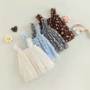 Rompers Toddler Baby Girl Dasis Flower TuLle Tutu Dress Strappy Princess -jurken Sundress Dress voor Toddler Girls H240508