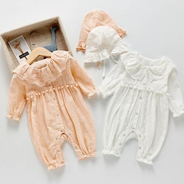 Barboteuses enfant en bas âge bébé fille barboteuse + chapeau printemps automne filles vêtements infantile coton à manches longues combinaison une pièce tenue