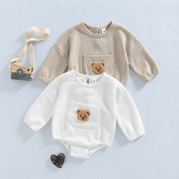 Rompertjes Peuter Baby Romper Schattige Beer JumpsuitHat Casual Herfst Lange Mouw Bodysuit Onepiece geboren Jongen Casual Kids Playsuit Kleding 230606