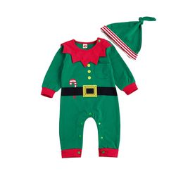 Rompertjes Peuter Baby Kleding Meisje Jongen Elf Jaar Kerst Kostuum Jumpsuit Hoed 2 Stuks Xmas Jurk Outfit Baby Kids Rompertjes 220905