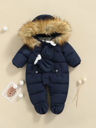 Barboteuses Enfant Garçon Hiver Snowsuit Manteau À Capuchon Barboteuse Avec Footies et Gants De Poussette Doublure En Polaire Combinaison Pour La Chaleur Confort 231204