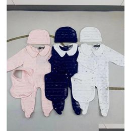 Rompers Toddler baby Romper Baby Clothing Sets Boys Girls FL Sleeve katoen zachte jumpsuits hoed Bib 3pcs/Set Suit 007 Drop Delivery Ki Dhfay