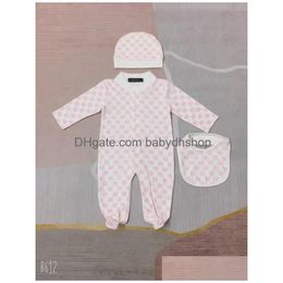 Barboteuses Enfant en bas âge bébé barboteuse bébé vêtements ensembles garçons filles fl manches coton doux combinaisons chapeau bavoir 3 pièces / ensemble costume livraison directe enfants Dhdny