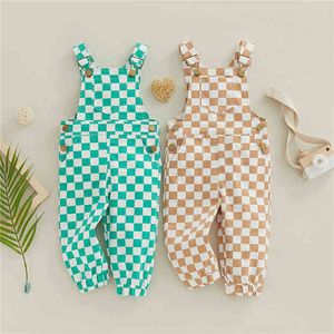 Rompers peuter kinderen meisjes jongens kinderen jumpsuits dambord plaid mouwloze slabbib rompers zomers tassen verbanden broek jumpsuits j220922