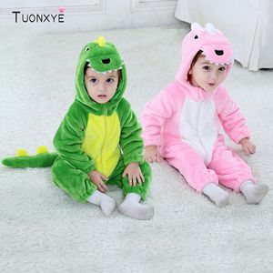 Rompers tuonxye grappige roze dinosaurus romper baby winterkleding dier cartoon cartoon onesie peuter boy girl pajama geboren jumpsuit 230812