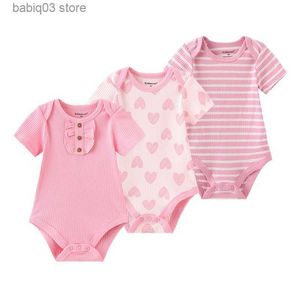 Barboteuses unisexe 3 pièces nouveau-né bébé fille vêtements 2023 dessin animé coton bébé garçon vêtements ensemble à manches courtes body été 0-12M Bebes T230529