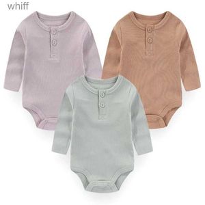 Barboteuses Unisexe couleur unie coton bébé garçon vêtements ensembles 3 pièces 0-24M bébé fille vêtements nouveau-né bébé barboteuses à manches longues ActiveC24319