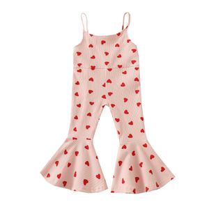 Rompers Valentijnsdag Dagen Peuter Kid Girls Love Heart Print Romper Mouwloze Ohals High Taille Long Outfit Jumpsuit voor Summer J220922