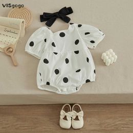 Rompers Visgogo Baby Womens Sweat à capuche Round Dot Puff Sleeve Fit Arc Band Band Set Mignon Style Baby Summer Clothing D240517