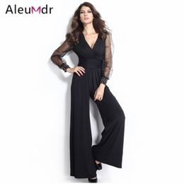 Aleumdr Sexy pantalon costumes noir embelli poignets salopette dentelle combinaison maille à manches longues barboteuses femmes combishort LC6650