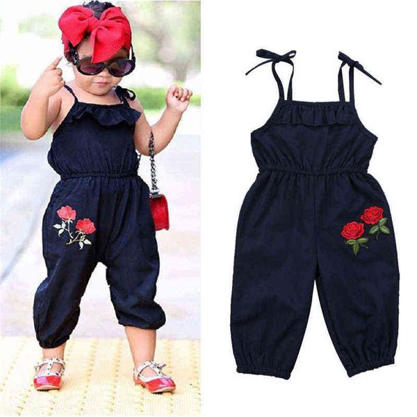 Barboteuses En Gros Nouveau-Né Bébé Filles Vêtements Fleur Broderie Imprimer Salopette D'été Barboteuse Combinaison Sans Manches Bretelles Pantalon J220922