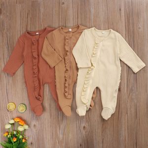 Rompers Groothandel pasgeboren baby Rompers Round Neck Zipper Betaalde jumpsuit Toddler Baby Girl Boy Solid Color Ruffle Night Deskleding J220922