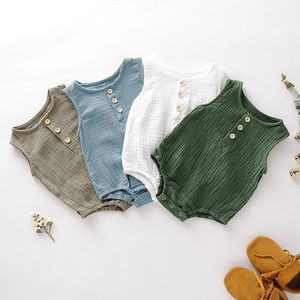 Rompertjes Groothandel Zomer Baby Baby Jongens Meisjes Romper Mousseline Mouwloze geboren Rompertjes Jumpsuit Casual Babykleding 230626