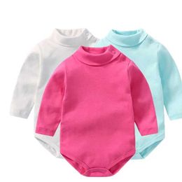 Rompers Invierno Baby Boy Bodysuit Turtle Neckrens Bodysuit sólido de algodón de manga larga ropa gemela recién nacida Jumpsuitl240514l240502