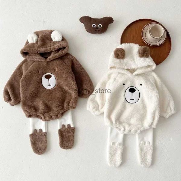 Mamelucos de invierno para bebés y niños, mameluco de oso, cómodo disfraz de Cosplay con capucha para recién nacidos para niños pequeños de 1 a 3 años, trajes para bebés L231114