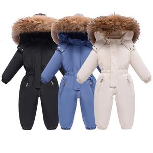 Barboteuses Hiver bébé combinaison vers le bas épais chaud infantile à capuche col de fourrure barboteuse blanc noir né garçon fille salopette vêtements d'extérieur enfants Snowsuit 231120