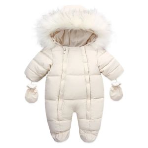 Macacão de inverno bebê macacão grosso quente infantil com capuz dentro de lã nascido menino menina macacão outerwear crianças snowsuit 231124