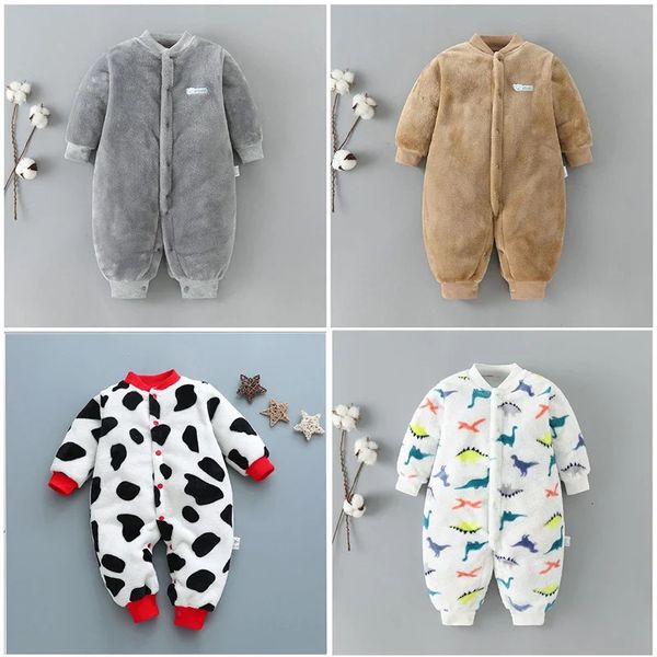 Barboteuses hiver bébé vêtements chauds garçon fille couleur pure barboteuse infantile flanelle douce polaire né combinaison enfant en bas âge vêtements 231204